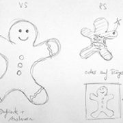 Making of Weihnachtskarte: Grafische Handskizze bringt die Idee der Weihnachtskarte in Form eines Lebkuchenmanns zu Papier