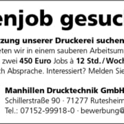 Aktuelles Jobangebot: Nebenjobber auf 450 Euro Basis für unsere Spezialdruckerei für UV-Offsetdruck Digitaldruck Lentikulardruck Rutesheim Stuttgart