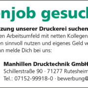 Aktuelles Jobangebot: Ferienjobber auf 450 Euro Basis für unsere Spezialdruckerei für UV-Offsetdruck Digitaldruck Lentikulardruck Rutesheim Stuttgart