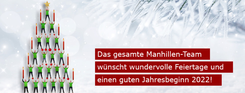 Persönlicher Weihnachtsgruß 2021 des gesamten Manhillen-Teams in unserer Digitaldruckerei in Rutesheim (nahe Stuttgart)