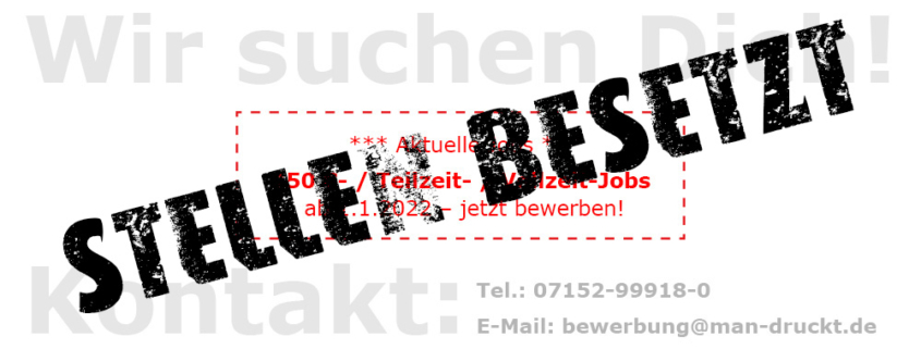 Stellen besetzt: Mehrere 450 €- / Teilzeit- / Vollzeit-Jobs für unsere Spezialdruckerei für Plastikkarten-Produktion, UV-Offsetdruck, Digitaldruck, Lentikulardruck in Rutesheim Stuttgart.